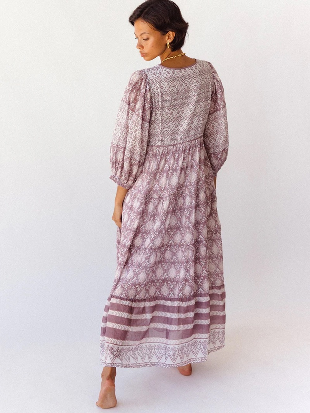 DAUGHTERS OF INDIA jasmine maxi dress lavender block print boho cotton size XL - Picture 3 of 13